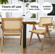 Levede 2x Dining Chair Solid Wood Rattan Armchair Wicker Accent Lounge Chairs