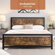 Levede Queen Bed Frame Metal Mattress Base Platform Wooden Industrial Rustic