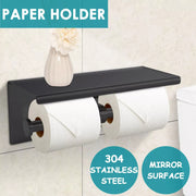 Toilet Paper Holder Double Roll Stainless Steel Hook Bathroom Rack Wall Black