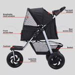 Pawz Pet Stroller Pram Dog Carrier Trailer Strollers 3 Wheels Foldable Large