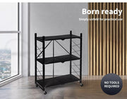 Levede Foldable Storage Shelf Display Rack Bookshelf Shelves Wheel Collapsible