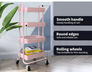 Levede 4 Tiers Kitchen Trolley Cart Steel Storage Rack Shelf Organiser Pink