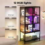 Stacked Tempered Glass Display Cabinet Clear Bookcase Steel Frame With RGB Light
