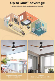 Spector 52'' Ceiling Fan DC Motor LED Light Remote 5 Speed Wood Blade1300mm