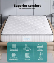 Dreamz Spring Mattress Bed Pocket Tight Top Foam Medium Firm Double Size 20CM
