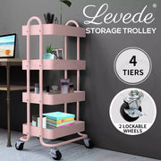 Levede 4 Tiers Kitchen Trolley Cart Steel Storage Rack Shelf Organiser Pink