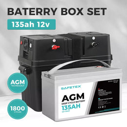 12V 135Ah AGM Battery Outdoor Rv Marine 4WD Deep Cycle & W/ Strap Battery Box