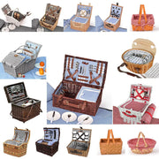 Picnic Basket 2/4 Person Insulated Baskets Set Wicker Outdoor Blanket Gift Park