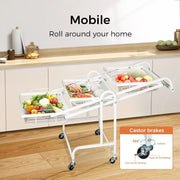 Levede Kitchen Trolley Cart 3 Tiers 180° Swivel Storage Shelf Organiser White