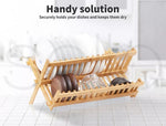 Toque Dish Rack Bamboo Foldable Drainer Drying Holder Plate Utensil Cultery Tray