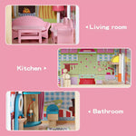 Bopeep Wooden Doll House 3 Floor Kids Girl Dollhouse Full Furniture Pink 90cm