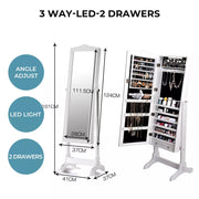 Levede Mirror Jewellery Cabinet Full Length Makeup Storage Jewelry Organiser Box