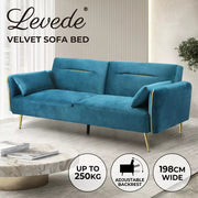 Levede Sofa Bed Convertible Lounge Futon Armrest Couch Velvet 3-Seater Recliner