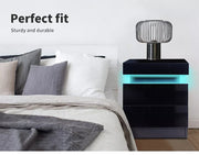 Levede Bedside Tables Side Table 2 Drawers RGB LED High Gloss Nightstand Cabinet