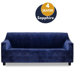 Marlow Sofa Cover High Stretch Slipcovers Soft Plush Protector 4 Seater Sapphire