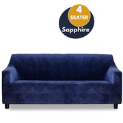 Marlow Sofa Cover High Stretch Slipcovers Soft Plush Protector 4 Seater Sapphire