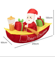 Santaco Christmas Inflatable Santa Clau Boat 2.1M Xmas Outdoor Decor LED Lights