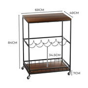 Levede Vintage Bar Cart Wooden Drinks Serving Trolley Mobile Wine Rack Party