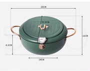 Toque Japanese Deep Frying Pot Thermometer Non-stick Tempura Pan 20cm Green