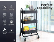 Levede 3 Tiers Kitchen Trolley Cart Steel Storage Rack Shelf Organiser Grey