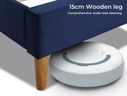 Levede  Queen Bed Frame Velvet Mattress Base Platform Wooden Headboard Blue