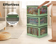 Storage Container Stackable Plastic Organiser Box Foldable 5 Side Open Lid Wheel