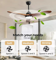 Spector 52'' Ceiling Fan DC Motor LED Light Remote 5 Speed Wood Blade1300mm