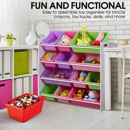 Levede 12Bins Kids Toy Box Bookshelf Organiser Display Shelf Storage Rack Drawer