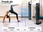 Spector Tower Fan Portable Oscillating Remote Control LED Display Timer Ionizer