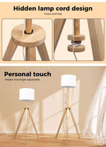 Emitto LED Tripod Floor Lamp Modern Wooden Room Reading Light Adjustable Night