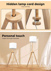 Emitto LED Tripod Floor Lamp Modern Wooden Room Reading Light Adjustable Night