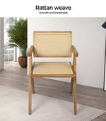 Levede 2x Dining Chair Solid Wood Rattan Armchair Wicker Accent Lounge Chairs