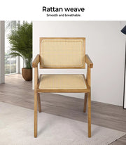 Levede 2x Dining Chair Solid Wood Rattan Armchair Wicker Accent Lounge Chairs