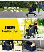 Pawz Large Pet Stroller Dog Cat Carrier Travel Pushchair Foldable Pram 4 Wheels