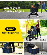 Pawz Large Pet Stroller Dog Cat Carrier Travel Pushchair Foldable Pram 4 Wheels