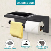 Toilet Paper Holder Double Roll Stainless Steel Hook Bathroom Rack Wall Black