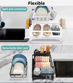 Toque Dish Drying Rack 2 Tier Detachable Drainboard Cutlery Drainer Black