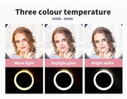 LED Ring Light with Tripod Stand Phone Holder Dimmable Studio Photo Selfie Lamp
