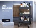 Levede 3 Tiers Kitchen Trolley Cart Steel Storage Rack Shelf Organiser Grey