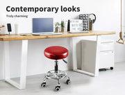 Levede Salon Stool Swivel Barber Stools Bar Chairs Lift Hairdressing Round Red