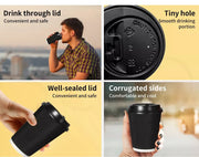 375ml Disposable Takeaway Paper Coffee Cups Triple Wall Take Away w/Lids 200set