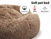 Pawz Pet Dog Calming Bed Warm Soft Plush Round  Comfy Sleeping 80cm Brown