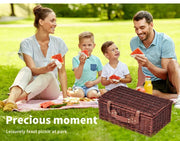 Picnic Basket 4 Person Baskets Set Insulated Willow Outdoor Blanket Gift Storage