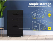 Levede 3 Drawer Office Drawers Cabinet Storage Cabinets Steel Rack Home Black
