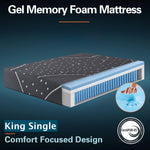 King Single 27cm Euro Top Hybrid Mattress with Gel Memory Foam & Pocket Springs for Cool, Comfortable Sleep