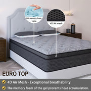 Queen 34cm Hybrid Mattress: Gel Memory Foam + Pocket Springs for Deluxe, Pressure-Relieving Sleep