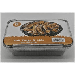1 Pack 6 pcs Foil Trays & Lids 20x11x5cm