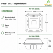 PW6B – 6x6x3″ Burger Clamshell