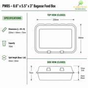 PW85 – 8.6″ x 5.5″ x 3″ Bagasse Food Box (700ml)