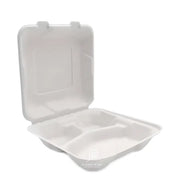 Pack 100pcs 9x9x3 – 3 Compartment Bagasse Dinner Clamshell